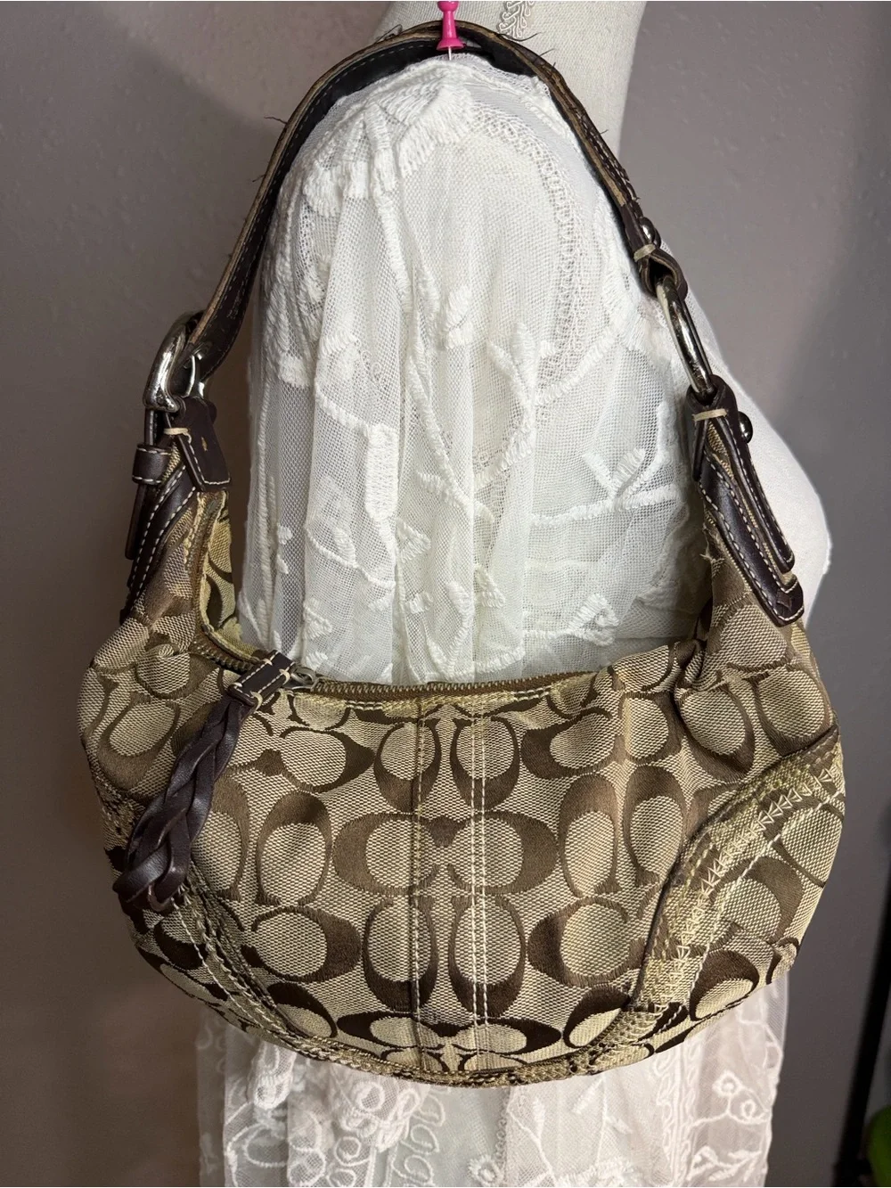 Vintage mini Coach Signature Canvas Hobo Brown